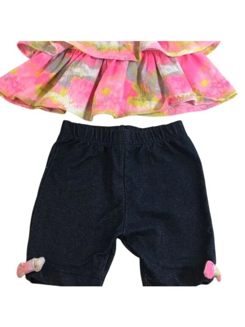 Little Lass Baby Short Set Multicolored Tye Dye Ruffles Floral Matching Headband